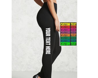 LEGGINGS PERSONNALISÉS Pantalon noir Entraînement Yoga Gym côté jambe Votre texte ici Personnalisé personnalisé imprimé fille femme cadeau école équipe nom numéro