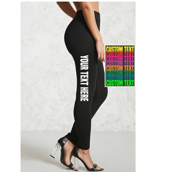 LEGGINGS PERSONNALISÉS Pantalon noir Entraînement Yoga Gym côté jambe Votre texte ici Personnalisé personnalisé imprimé fille femme cadeau école équipe nom numéro