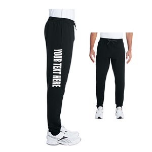 CUSTOM JOGGER PANTS Black Sweatpants Workout Gym Side Leg Your Text Here Personalized Customized Printed Men's Husband Boyfriend Gift Mr