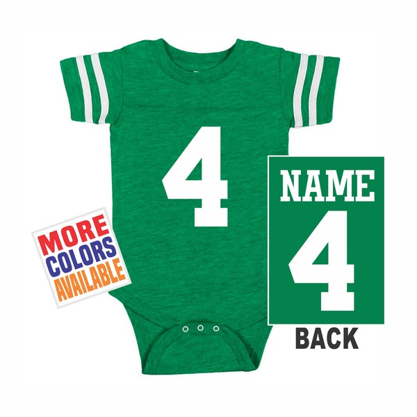 GREEN BABY JERSEY Striped Sleeves One Piece Bodysuit T Shirt Tee Infant Boy Girl Kelly Football Soccer Team Sports College Dad Shower Gift