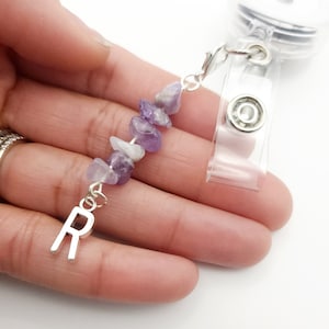 Custom badge charm, custom badge reel, badge charm, nurse badge reel, badge reel charm, initial, badge reel, natural stone badge charm