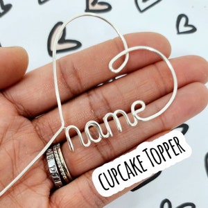 Heart Cupcake Topper, custom name Cupcake Topper, Wedding, Engagement, Valentines, Anniversary, Birthday, Baby Shower, name cake toppers