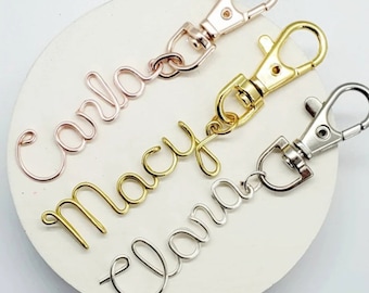 Custom Name Keychain, custom name keychain, Name keychain, Purse charm, Keychain, PersonalizedGifts, Wire Name Keychain, silver, gold, rose.