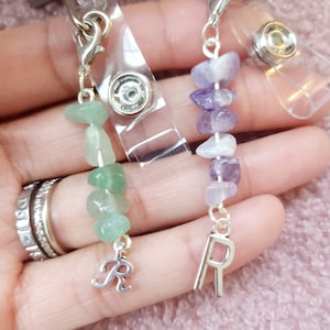 Custom badge charm, custom badge reel, badge charm, nurse badge reel, badge reel charm, initial, badge reel, natural stone badge charm
