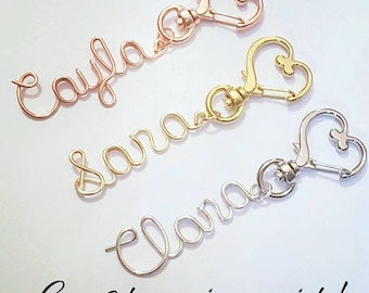 Custom Name Keychain, custom name keychain, Name keychain, Purse charm, Keychain, PersonalizedGifts, Wire Name Keychain, silver, gold, rose.