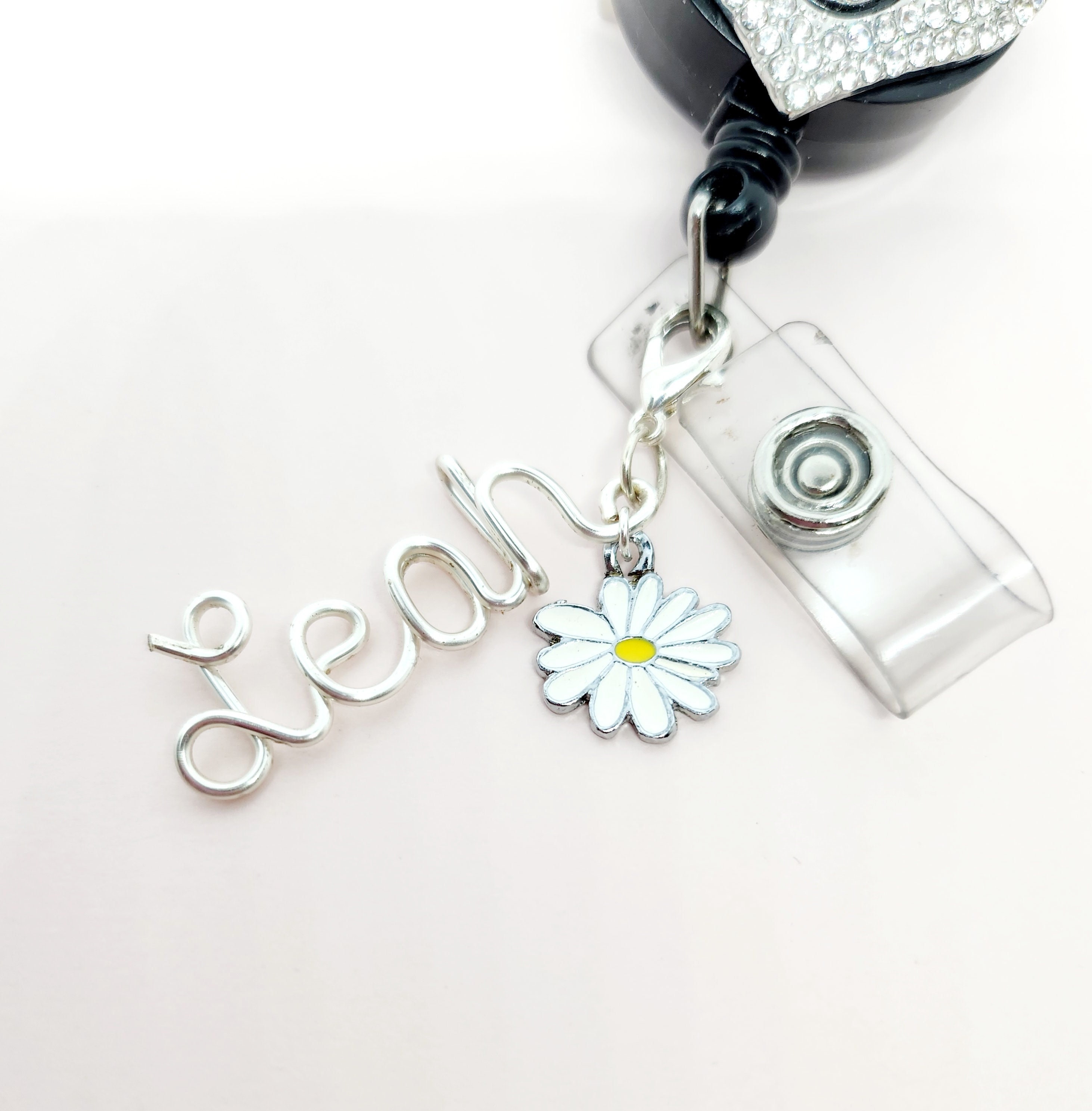 Custom Badge Charm With Daisy Charm Custom Badge Reel Badge Etsy