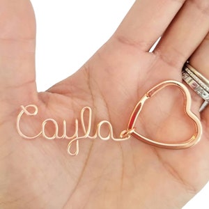 Custom name keychain with heart keyring, Wire Name Keychain, Custom rose gold name Keychain, Keychain, Personalized, valentines key chain