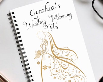 Piuttosto personalizzato Matrimonio Pianificazione Note Vuoto Giornale, Personalizzato Spiral Notebook Personalizzato Nome Oro Contorno Silhouette Donna Abito Matrimonio