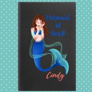 Personalized Leatherette Bullet Journal~Mermaid At Heart | Custom Blank Lined Notebook Gift for Mermaid Lovers