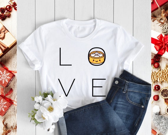 LOVE Kawaii Dimsum Unisex T-shirt Cute Dumpling Bun Shirt Food Tee for Japanese Anime Manga Lover Funny Chinese Dim-Sum Asian Foodie Gift
