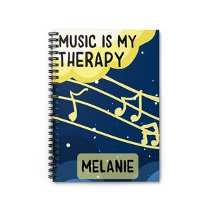 Music Is My Therapy Spiral Notebook - Custom Name Ruled Line Blank Journal, Customizable Diary Gift Idea For Musician, Piano Student Teacher