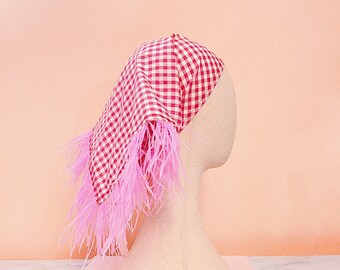 Wink Pink - Pink Gingham Feather Bandana