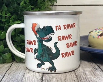 Christmas dinosaur mug, Cocoa mug, dinosaur mug, Holiday Mug, Hot chocolate mug