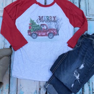 Christmas truck shirt, Red Truck Christmas Shirt, Christmas Baseball Shirt image 8