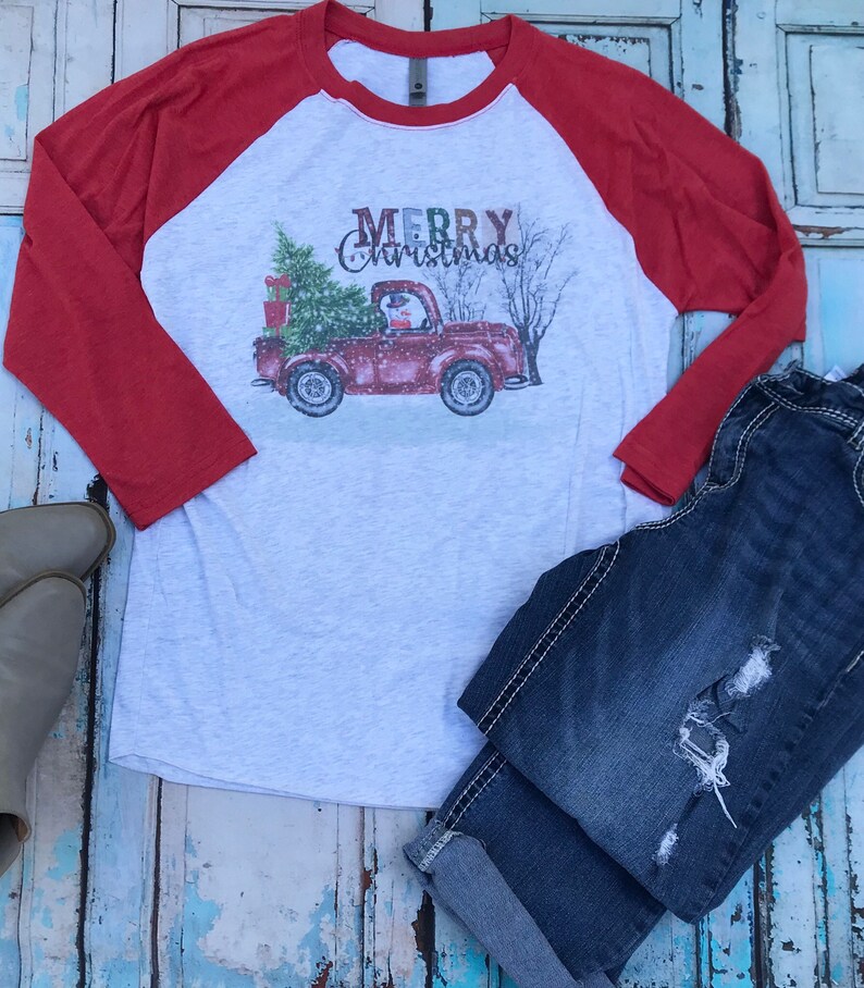 Christmas truck shirt, Red Truck Christmas Shirt, Christmas Baseball Shirt image 8