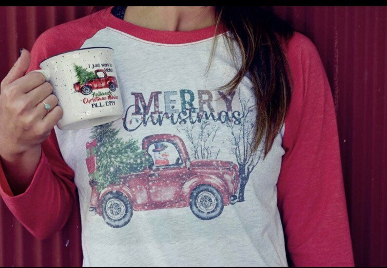 Christmas truck shirt, Red Truck Christmas Shirt, Christmas Baseball Shirt image 1