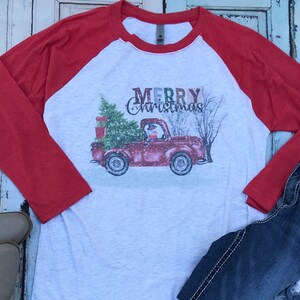 Christmas truck shirt, Red Truck Christmas Shirt, Christmas Baseball Shirt image 7
