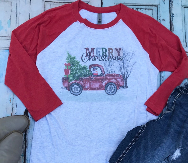 Christmas truck shirt, Red Truck Christmas Shirt, Christmas Baseball Shirt image 7