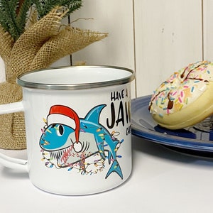 Christmas shark mug, kids coco mug, Christmas camp mug, shark Christmas cup, shatterproof kids mug image 1