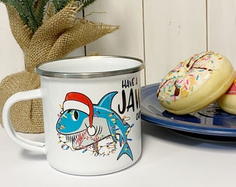 Christmas shark mug, kids coco mug, Christmas camp mug, shark Christmas cup, shatterproof kids mug