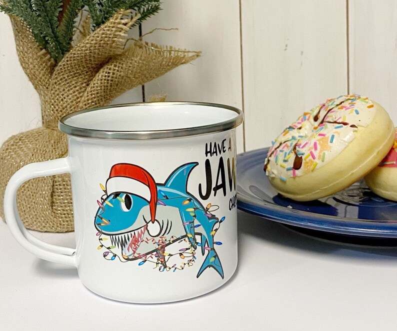 Christmas shark mug, kids coco mug, Christmas camp mug, shark Christmas cup, shatterproof kids mug image 1