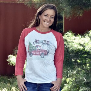 Christmas truck shirt, Red Truck Christmas Shirt, Christmas Baseball Shirt image 5