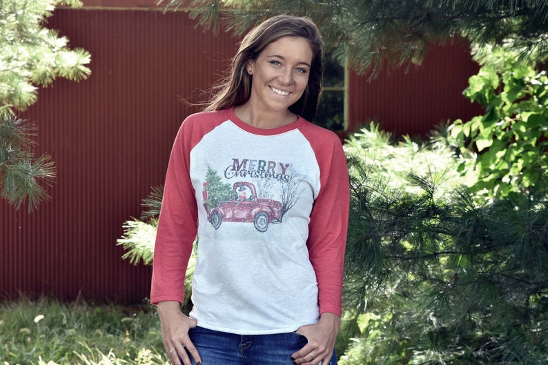 Christmas truck shirt, Red Truck Christmas Shirt, Christmas Baseball Shirt image 5