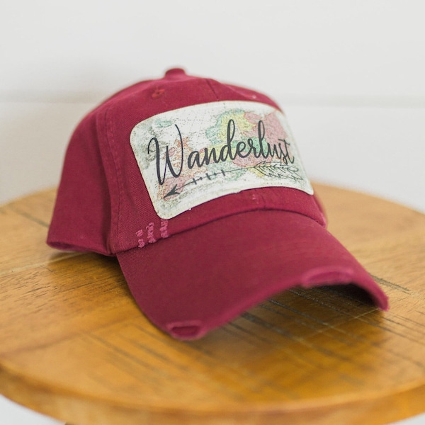 Wanderlust Hat | Baseball Hat | Travel Hat | Adventurer Hat | Wanderlust | Gift | Map Hat | Dad Hat | Distressed Hat | Adjustable Hat