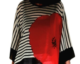 Veil blouse PAOLA striped black poppy red