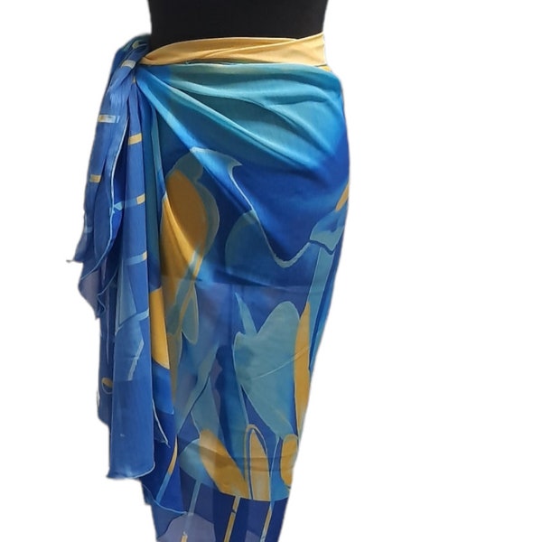 Paréo de plage/ sarong / foulard d'été / paréo imprimé  bleu jaune