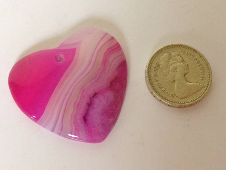 Pink and White Gemstone Pendant Agate Heart Shape Semi-precious Focal Bead
