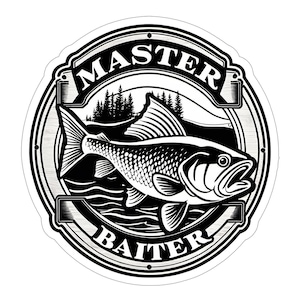 The Master Baiter Sticker, Fishing Sticker, Meme Sticker, Funny Waterproof Vinyl Sticker Decal for Laptop, Car, Hydroflask Sticker 2.2x2.3in
