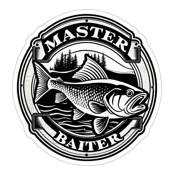 The Master Baiter Sticker, Fishing Sticker, Meme Sticker, Funny Waterproof Vinyl Sticker Decal for Laptop, Car, Hydroflask Sticker 2.2x2.3in