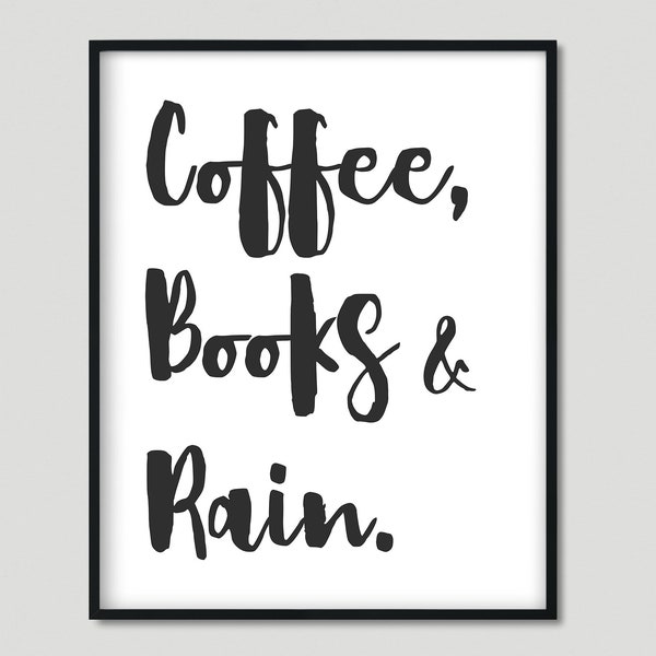 Coffee Books Rain Etsy