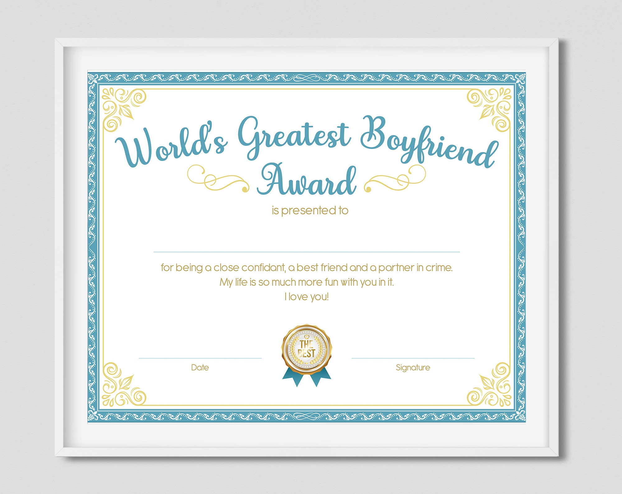 The World's Best Boyfriend Scan Vf World's Greatest Boyfriend Award, Print, Download, Digital File, Gift