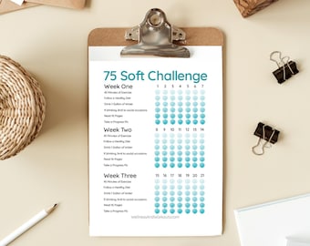 75 soft challenge, watercolor tracker, tracker teal, habit tracker printable, digital download tracker, digital download ready to print