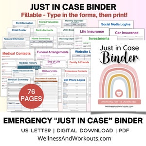 Notfall Ordner Printables PDF, ausfüllbares PDF, Ordner nur für den Fall, Falls ich vermisst werde, Life Ordner, Ende des Lebens Planer, medizinische Ordner