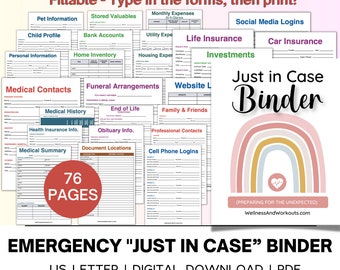 Emergency Binder Printables PDF, Fillable PDF, Just in Case Binder, If I Go Missing, Life Binder, End of Life Planner, Medical Binder