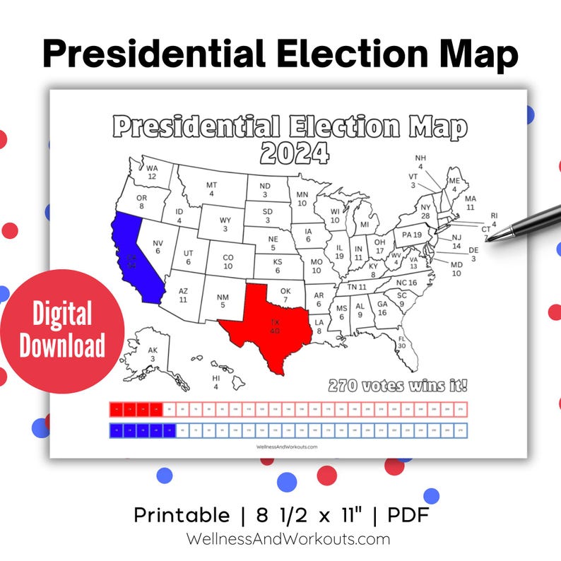 2024 Presidential Election Map, Electoral College Map Printable, Vote