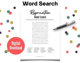 Reformation Word Search, Reformation Party Games, Reformation Day Games, Fall Word Search, Martin Luther, Reformation Day Party