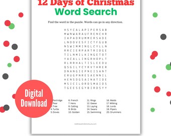 12 Days of Christmas Word Search, 12 Days of Christmas Party Game, 12 Days of Christmas Games, 12 Days of Christmas for a Family, Lyric Game