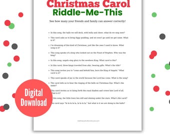 Christmas Carol Riddle-Me-This Game, Christmas Carol Riddle Game, Christmas Song Game, Christmas Party Game, Christmas Music Game,