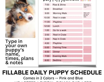 Puppy Daily Schedule, Puppy Planner, Dog Schedule Template, Daily Routine, Night Routine, Dog Training Log, Pet Planner, Puppy Essentials,