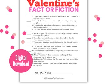 Valentine's Day Trivia Game, Valentine Party Game, Trivia Night, Valentines Activity, Valentine's Day Printable Games, Games for Teens
