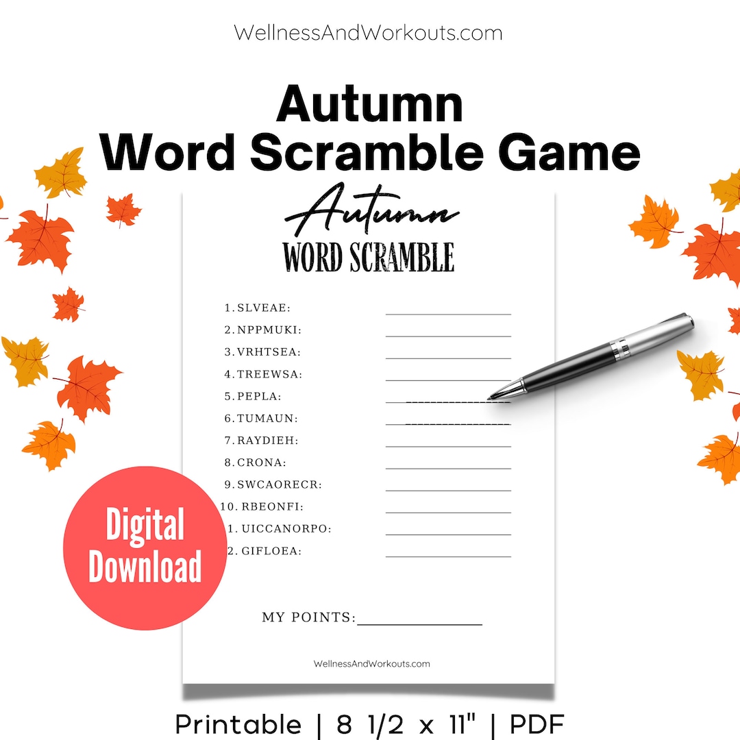 Fall Word Scramble, Fall Printable Games, Family Game Night, Group ...