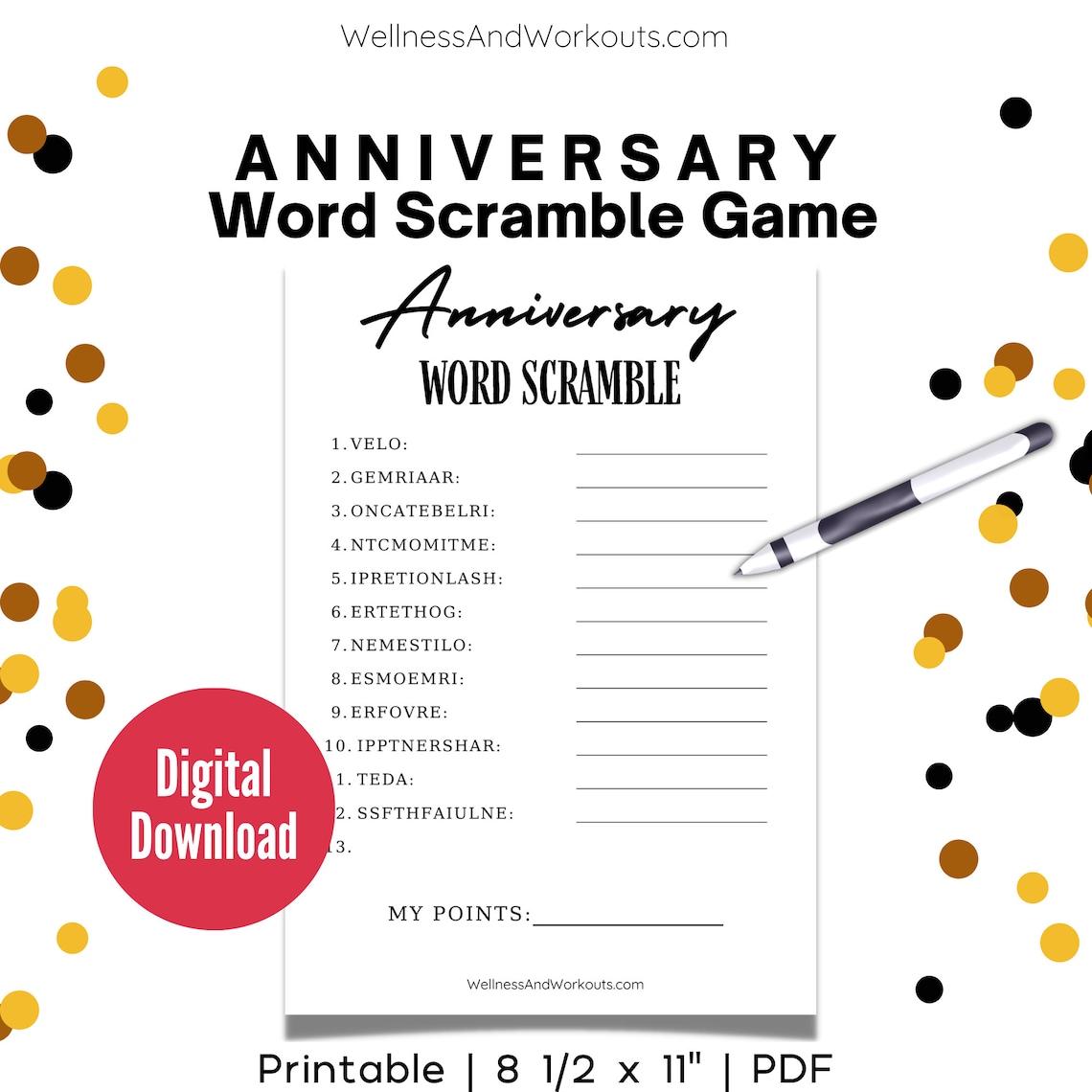 Anniversary Word Scramble, Anniversary Game, Anniversary Party Game ...
