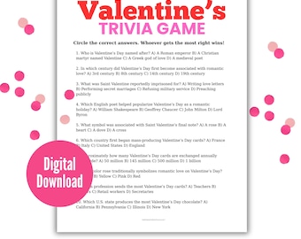 Valentine's Day Trivia Game, Valentine Party Game, Trivia Night, Valentines Activity, Valentine's Day Printable Games, Games for Teens, PDF