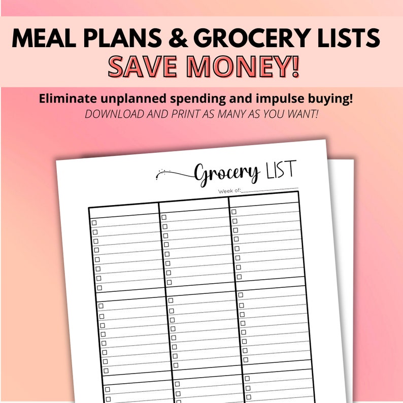 Meal Planner & Grocery List Printable Planner With Kitchen Inventory ...