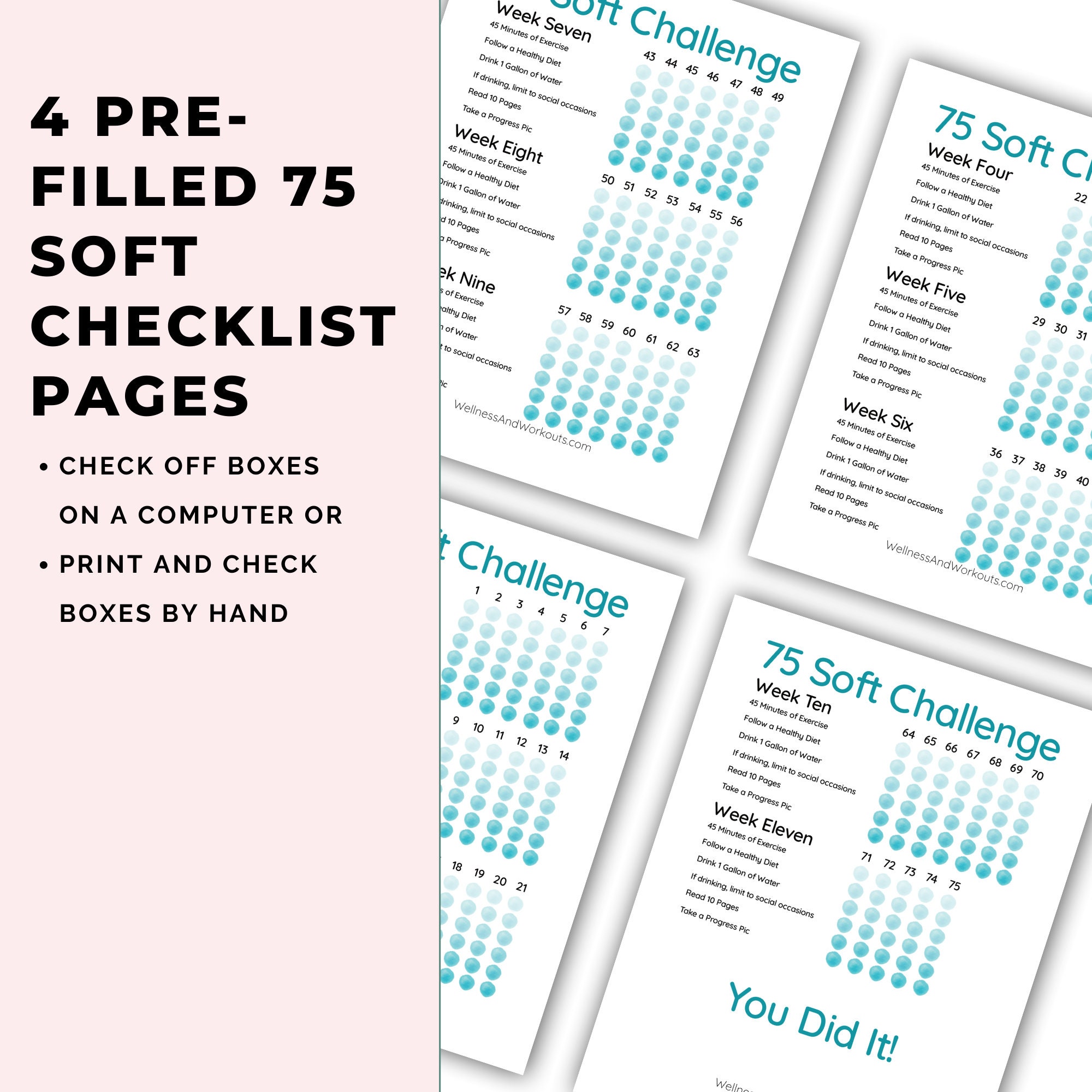 75 Soft Challenge Tracker Bundle, Fitness Journal, Body Measurements ...