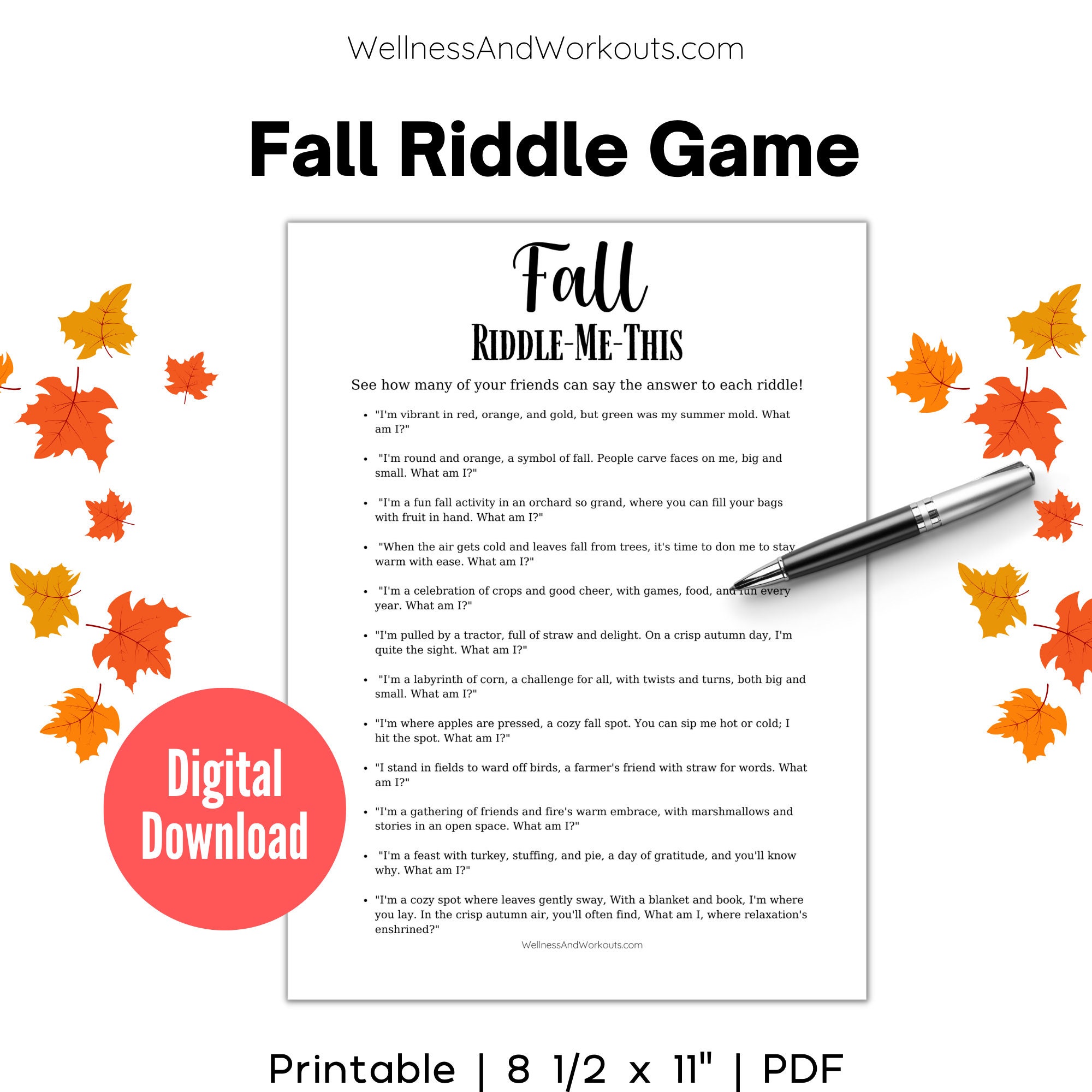 Free Printable Fall Riddles Tpt Fall Riddle Game, Fall Printable Game, Family Game Night, Group Games ...